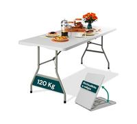 Avilia - Mesa Plegable de Comedor Ahorra Espacio para Cocina y salón, Plegable y portátil con Bloqueo de Seguridad, Superficie de HDPE para 6 Personas, 180 x 70 x 74 cm, Color Blanco