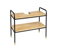 Avilia Mueble de baño con 2 estantes portaobjetos - Estantería bajo Lavabo con 2 estantes, de bambú, 70 x 60 x 33,5 cm, Negro y marrón