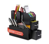 Avilia Organizador de escritorio con 9 compartimentos y 2 cajones - Almacenamiento multiusos para oficina y casa - Caja para bolígrafos, accesorios, documentos - Diseño elegante y ahorra espacio