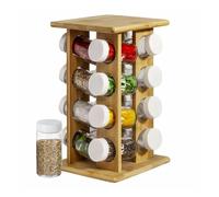 Avilia Organizador especiero sobre base giratoria - Juego de cocina con 16 tarros de cristal y bambú | Especiero ahorra espacio con base giratoria a 360° | Organizador de especias con diseño elegante