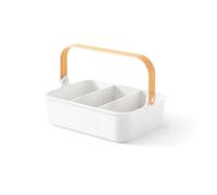 Avilia Organizador portaobjetos multiusos - Cesta con 2 divisores extraíbles, asa de madera, apilable, 35 x 26 cm, de plástico reciclado, blanco