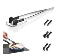 Avilia Pinzas de cocina multifunción 3 en 1 de acero inoxidable, 30 cm, puntas de nailon resistentes al calor hasta 220 °C, con tapa transparente y bandeja, perfecta para cocinar y asar