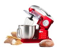 Avilia - Robot de cocina multifunción con 10 velocidades y 3 accesorios incluidos - Amasadora planetaria con cuenco de 8 litros y motor de 1900 W, ideal para pizza y pan, rojo