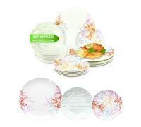 Avilia Servicio de platos de 18 piezas de porcelana con motivos marinos, juego para 6 personas que incluye platos llanos, hondos y de postre, ideal para uso diario y ocasiones especiales