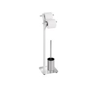Avilia Soporte de pie con árbol, portarrollos y escobilla de Acero Inoxidable - Útil para Papel higiénico y escobilla de Inodoro, diseño práctico y Estable, Blanco, 20 x 73,5 x 20 cm