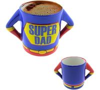Avilia Taza Super Dad 450 ml de cerámica - Regalo para el Día del Padre, tema de superhéroe rojo y azul, ideal para té y café, diseño heroico con brazos y asas