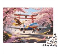 Avión bajo Portal de Cerezos Puzzle de 1000 Piezas Papel para Adultos Paisaje Relajante Primavera Regalo Familia 70x50cm/1000pcs