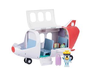 Avión de Aventuras de Bluey; con Figura de Bluey piloto, Techo Que se Abre, escaleras y alas Plegables y Asientos para la Familia; 5 Accesorios, Compartimento para el Equipaje y Hoja de Pegatinas