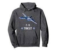 Avión de Combate Militar Estadounidense F14 Tomcat Sudadera con Capucha, Unisex para Adultos, Jaspeado Oscuro, S
