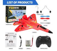 Avión de control remoto Raptor F22 (rojo), 2,4 G, 2 canales, planeador volador con luces LED, espuma EPP.