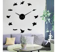 Avión de guerra militar arte de pared pegatinas aviones de batalla aviones DIY gigantes relojes de pared aviación reloj grande (negro, 27 pulgadas)
