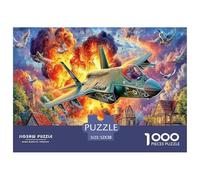 Avión de Guerra sobre un Pueblo (1000 Piezas) para Adultos y Adolescentes: Avión en una Escena de Fuego, Juego Educativo para decoración de Pared, 52 x 38 cm (1000 Piezas)