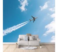 Avión Fotomurales 300×210cm Salón Dormitorio Cielo Azul, Nubes Blancas, Aviones Papel pintado tejido no tejido Decoración de Pared decorativos Murales moderna de Diseno Fotográfico