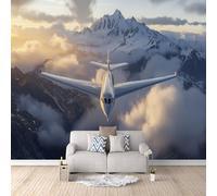 Avión Papel Pintado, Montañas Nevadas Paisaje No Tejido Papel Tapiz Grande, Mate Grueso Fotomurales Murales para Dormitorio Hotel TV Fondo Pared Dormitorio Sala de Estar 200 x 140 CM