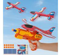 Avión Planeador - Aviones de Poliespan con Pistola Catapulta, Dardos, Pelota de Softbol Y Pegatina, Juguete de Avión Al Aire Libre Regalo de Cumpleaños para Mayores de 6 Años (Rojo)
