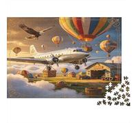 Avión Vintage Puzzle de 1000 Piezas Papel para Adultos Globo Aerostático Paisaje Rural Relajación Concentración Regalo Hogar Familia 38x26cm/1000pcs
