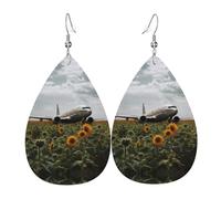 Avión Vuela A Un Campo De Girasoles Pendiente De Piel Cómodo Pendientes Colgante Moda Pendiente De Cuero Para Mujer Aniversario Día De La Madre