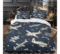 Aviones antiguos Funda de Edredón con Fundas de Almohada 3 Piezas de poliéster Diseño 3D Cremallera Oculta Transpirable Diseño de aviación retro Funda Edredon for niños y niñas Single（135x200cm）