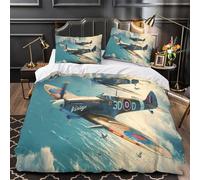 Aviones de combate antiguos Funda de Edredón 3 Piezas de poliéster Impresión 3D Cremallera Oculta con Fundas de Almohada Antialérgica Aviación de guerra Funda Edredon for jóvenes Single（140x200cm）