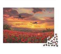 Aviones de Combate Puzzle de 1000 Piezas Campo de Amapolas al Atardecer Puzzle para Adultos Decoración Familiar 38x26cm/1000pcs