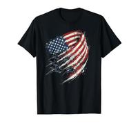 Aviones de Combate sobre la Bandera Americana Camiseta gráfica económica, Hombre, Negro, S