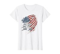 Aviones de Combate sobre la Bandera Americana Camiseta gráfica económica, Mujer, Blanco, M