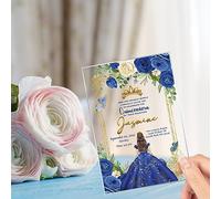Avior Invitación de Quinceañera Vestido Azul Real Invitación Cristal Transparente Mis Membrillo Azul Marino Dulce 15 Dulce 16 Quince años Diseño Floral Diseño Español Mexicano
