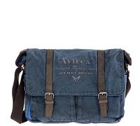 Avirex Bolso Messenger de lona y piel de vacuno envejecida, cartera con bandolera ajustable de estilo militar, colección 140506 CNV0M (azul marino), Azul Navy