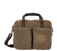Avirex CNV0N - Carpeta de dos asas de lona y piel de vacuno antigua, bolsillo acolchado para PC de 15,6", con correa ajustable, estilo militar, colección 140506, Verde Caqui