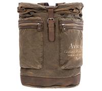 Avirex Mochila para hombre con correas ajustables, bolsa de lona y piel de vacuno envejecida, con amplios bolsillos delanteros, de estilo militar, colección 140506 CNV0B, Kaki Green, L, Rucksack