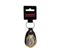 Avisa Llavero de Acero Inoxidable & Imitación de Cuero - 'San Cristóbal' (Plateado)