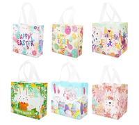Aviski 6 bolsas de caza de huevos de Pascua, varios tamaños, bolsa de regalo de huevo de zanahoria con asas, envoltura de regalos no tejida, búsqueda de huevos, suministros de fiesta de primavera