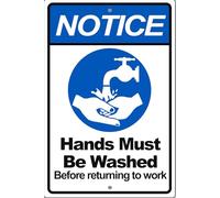 Aviso: Lávese las manos antes de volver al trabajo (Cartel metálico)