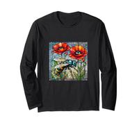 Avispa abeja vitral vibrante amapola flor insecto artista Manga Larga