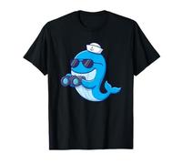 Avistamiento De Ballenas Divertidos Dibujos Animados Azul Ballena Marinero Camiseta