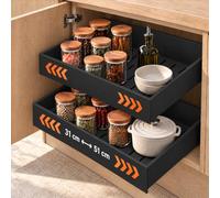 Avix Home 2 Cajones Extraibles para Cocina 31-51 cm Sin Taladrar, Todo al Alcance sin Perder Nada al Fondo, Organizador Armario Cocina y Despensa de Acero con Guías Telescópicas, Pack de 2, Negro
