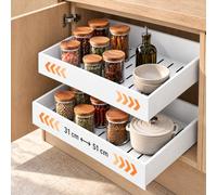 Avix Home 2 Cajones Extraibles para Cocina 31-51 cm Sin Taladrar, Todo al Alcance sin Perder Nada al Fondo, Organizador Armario Cocina y Despensa de Acero con Guías Telescópicas, Pack de 2, Blanco