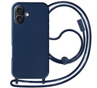 Avizar Carcasa con cordón para iPhone 16 Silicona Soft touch, Azul noche