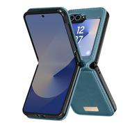Avizar Carcasa para Galaxy Z Flip 6 Cuero Vegano, Diseño Fino, Verde azulado