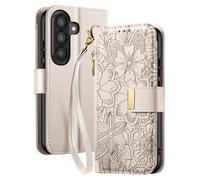 Avizar Cartera para Galaxy A37 Motivo Floral con Bolsillo con Cremallera, Gris
