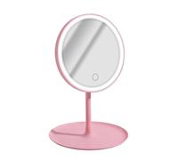 Avizar Espejo de maquillaje redondo con LED en pie y control frontal, Rosa