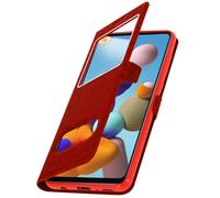 Avizar Funda Folio para Galaxy A21s Doble Ventana con Función Soporte, Rojo