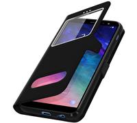 Avizar Funda Folio para Galaxy A6 Plus Doble Ventana con Función Soporte, Negro