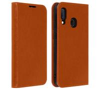 Avizar Funda para Samsung Galaxy A20e de piel y cartera con F. Soporte, Camel
