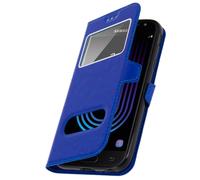 Avizar Funda para Samsung Galaxy J3 2017 libro con doble ventana, Azul noche