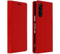 Avizar Funda para Sony Xperia 5 de piel y cartera con F. Soporte, Rojo