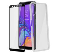 Avizar Funda Silicona Transparente + Cristal Templado con Bordes Negros para Samsung Galaxy A7 2018