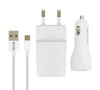 Avizar Pack Cargador Pared 2,1A + Cargador Coche 2,1A + Cable USB-C 1m,