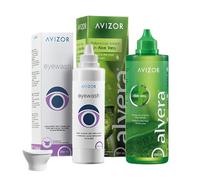 Avizor Eyewash 250ml + Alvera 350ml Pack: Baño Ocular y Solución Única para Limpieza y Confot de Lentes de Contacto
