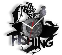 AVJERA La Pesca es el Reloj con Silueta para la Pared Actividad al Aire Libre pez Grande pequeño Reloj de Pared de Barco con iluminación LED Disco de Vinilo Artesanal para Hombres